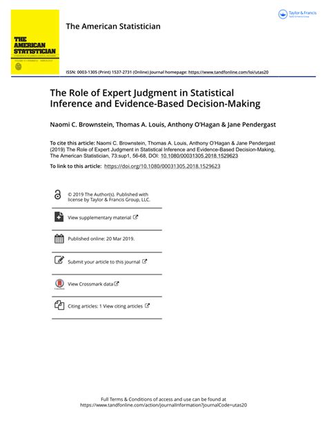 a judgment based on the results of an experiment|The Role of Expert Judgment in Statistical Inference and Evidence.